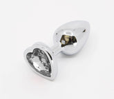 Love In Leather Metal Anal Plug With Heart Gem Clear - Small - Butt Plugs